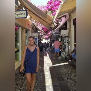 Blue satin slip dress